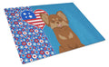 Longhaired Chocolate and Tan Chihuahua USA American Cutting Board Tempered Glass Kitchen Cutting Surface, Heat Resistant Chopping, Non-Slip Feet, Food Prep & Serving