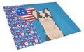 Longhaired Black and White #2 Chihuahua USA American Cutting Board Tempered Glass Kitchen Cutting Surface, Heat Resistant Chopping, Non-Slip Feet, Food Prep & Serving