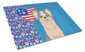 Longhaired Blue and White Chihuahua USA American Cutting Board Tempered Glass Kitchen Cutting Surface, Heat Resistant Chopping, Non-Slip Feet, Food Prep & Serving
