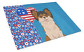 Longhaired Black and Red Chihuahua USA American Cutting Board Tempered Glass Kitchen Cutting Surface, Heat Resistant Chopping, Non-Slip Feet, Food Prep & Serving