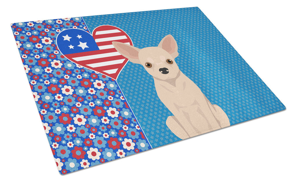 Fawn Chihuahua USA American Cutting Board Tempered Glass Kitchen Cutting Surface, Heat Resistant Chopping, Non-Slip Feet, Food Prep & Serving