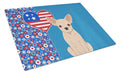 Fawn Chihuahua USA American Cutting Board Tempered Glass Kitchen Cutting Surface, Heat Resistant Chopping, Non-Slip Feet, Food Prep & Serving