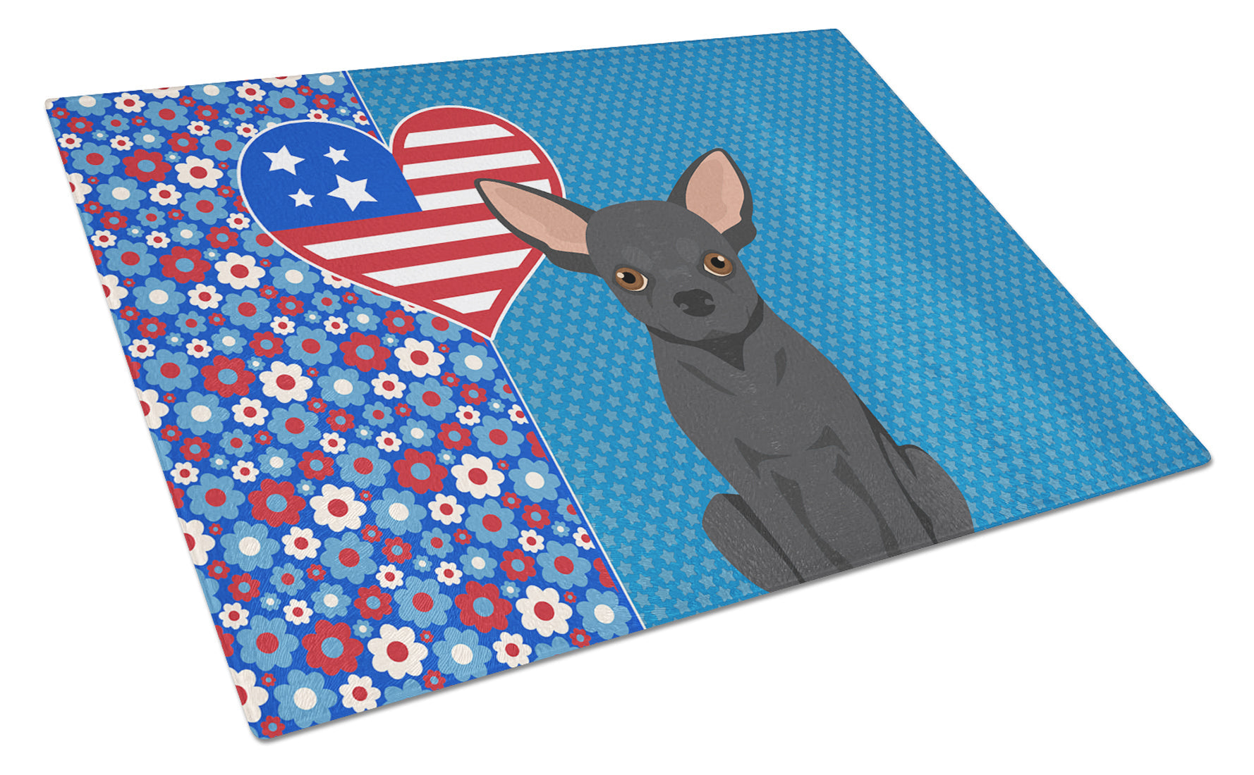 Black Chihuahua USA American Cutting Board Tempered Glass Kitchen Cutting Surface, Heat Resistant Chopping, Non-Slip Feet, Food Prep & Serving