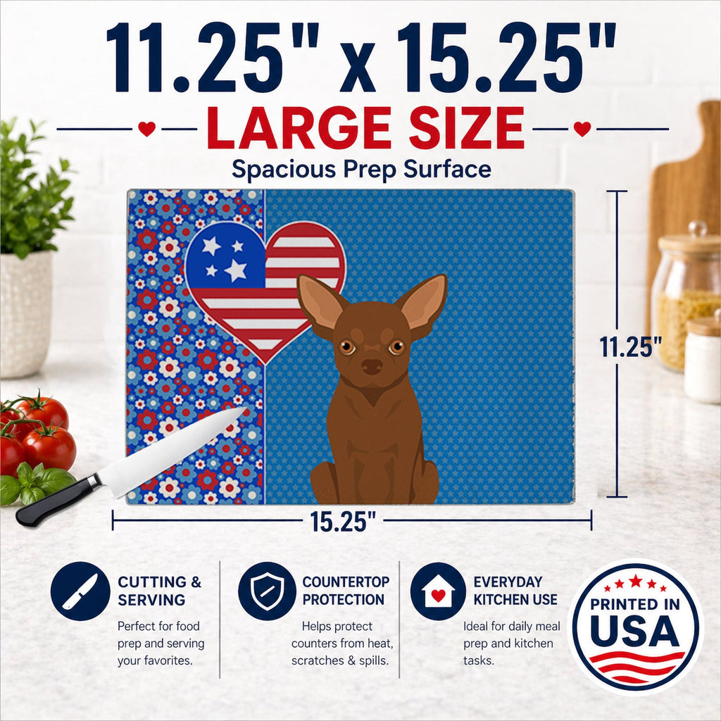 Chocolate Chihuahua USA American Cutting Board Tempered Glass Kitchen Cutting Surface, Heat Resistant Chopping, Non-Slip Feet, Food Prep & Serving