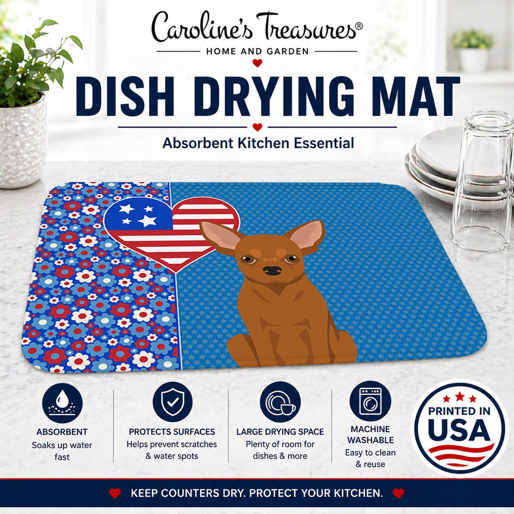 Red Chihuahua USA American Dish Drying Mat Absorbent Dish Drying Mat Pad for Kitchen Counter Dish Drainer Mat for Countertop, 14 x 21", Multicolor