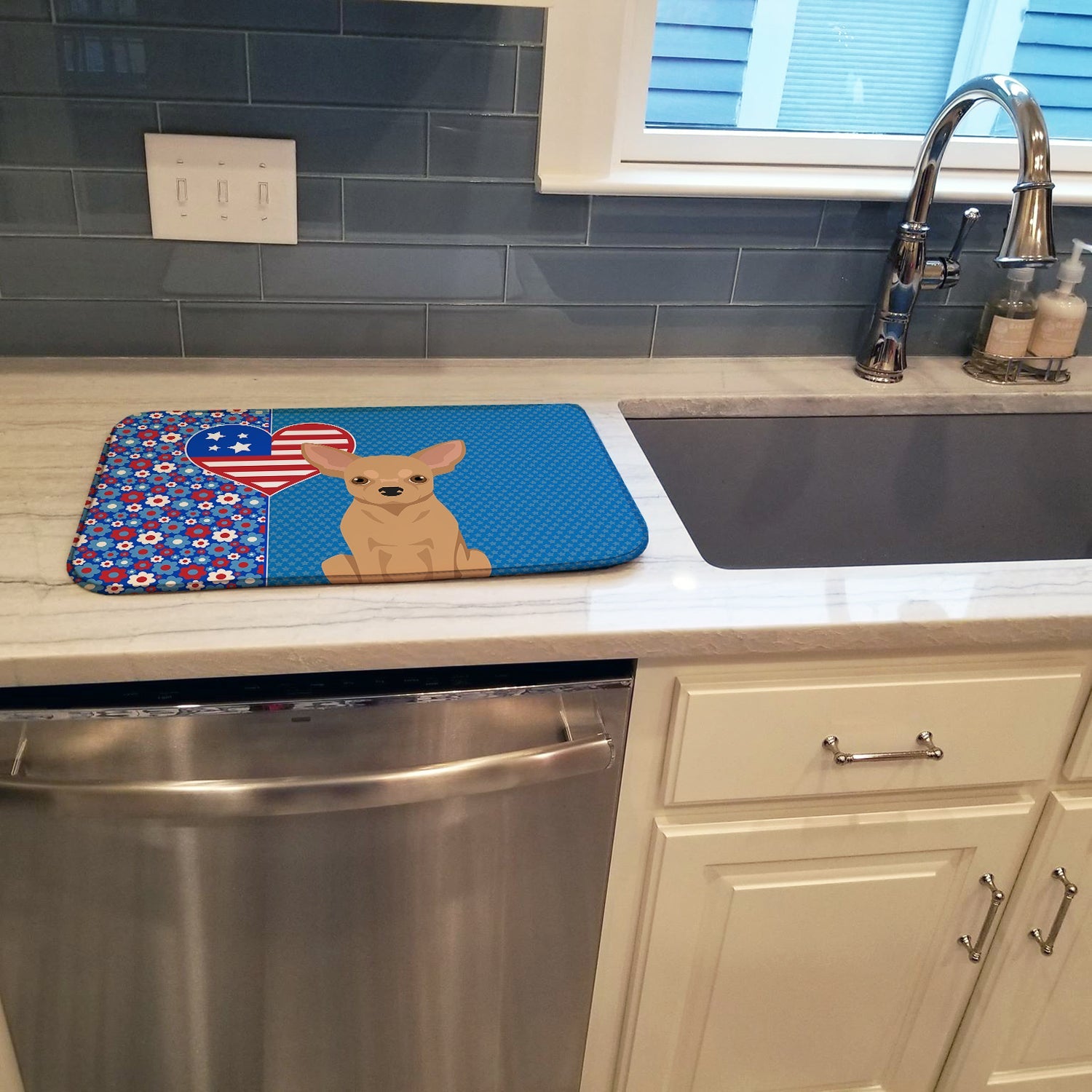 Gold Chihuahua USA American Dish Drying Mat Absorbent Dish Drying Mat Pad for Kitchen Counter Dish Drainer Mat for Countertop, 14 x 21", Multicolor