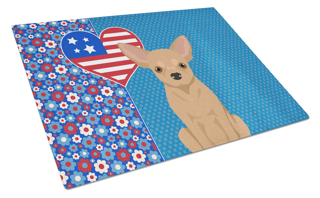 Gold Chihuahua USA American Cutting Board Tempered Glass Kitchen Cutting Surface, Heat Resistant Chopping, Non-Slip Feet, Food Prep & Serving
