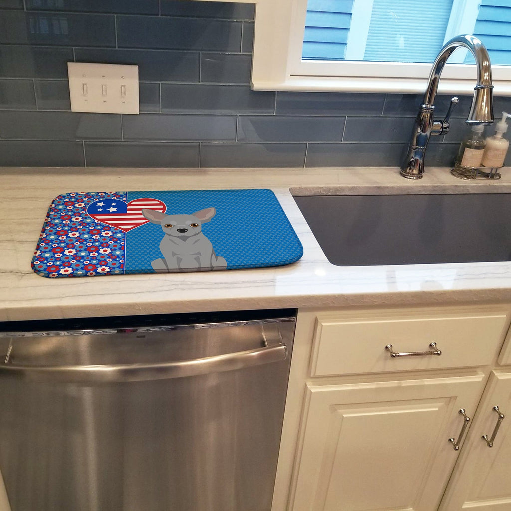 Silver Chihuahua USA American Dish Drying Mat Absorbent Dish Drying Mat Pad for Kitchen Counter Dish Drainer Mat for Countertop, 14 x 21", Multicolor