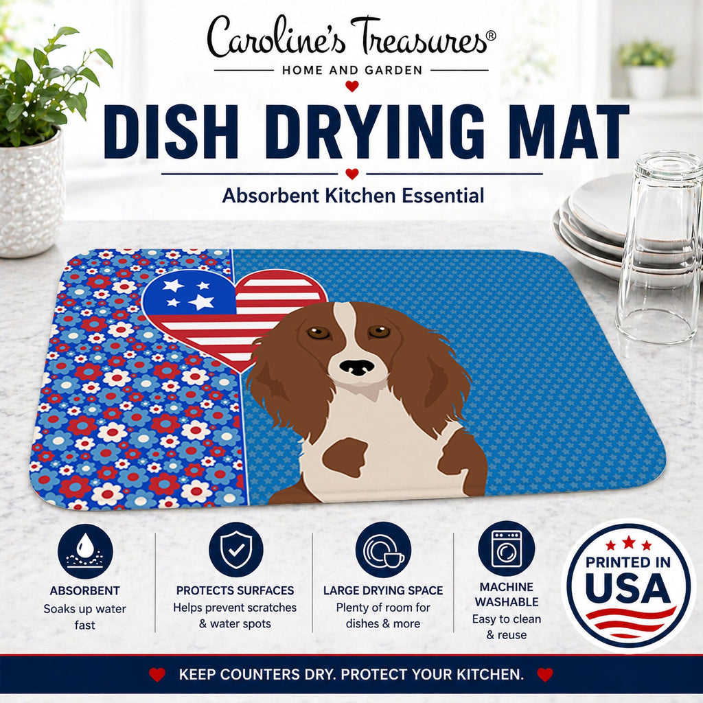 Longhair Red Pedbald Dachshund USA American Dish Drying Mat Absorbent Dish Drying Mat Pad for Kitchen Counter Dish Drainer Mat for Countertop, 14 x 21", Multicolor