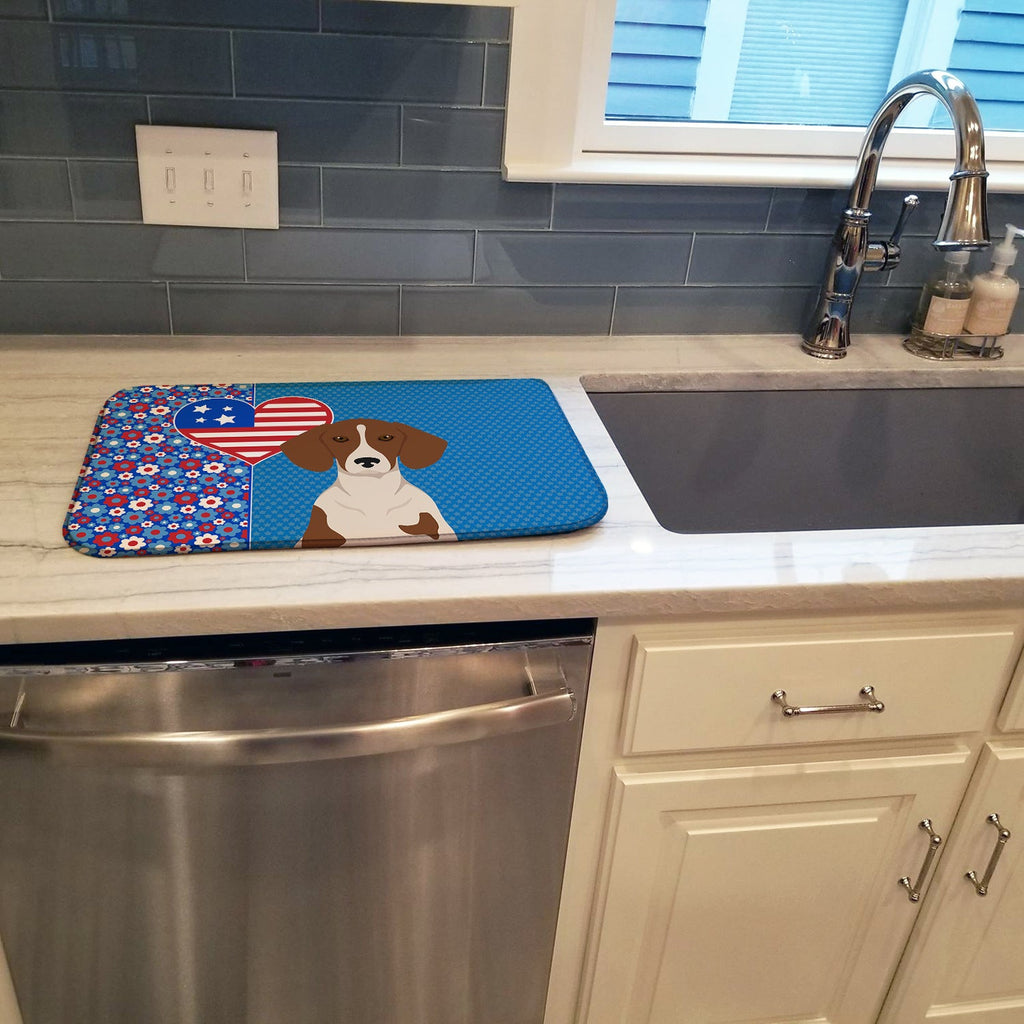Red Piebald Dachshund USA American Dish Drying Mat Absorbent Dish Drying Mat Pad for Kitchen Counter Dish Drainer Mat for Countertop, 14 x 21", Multicolor