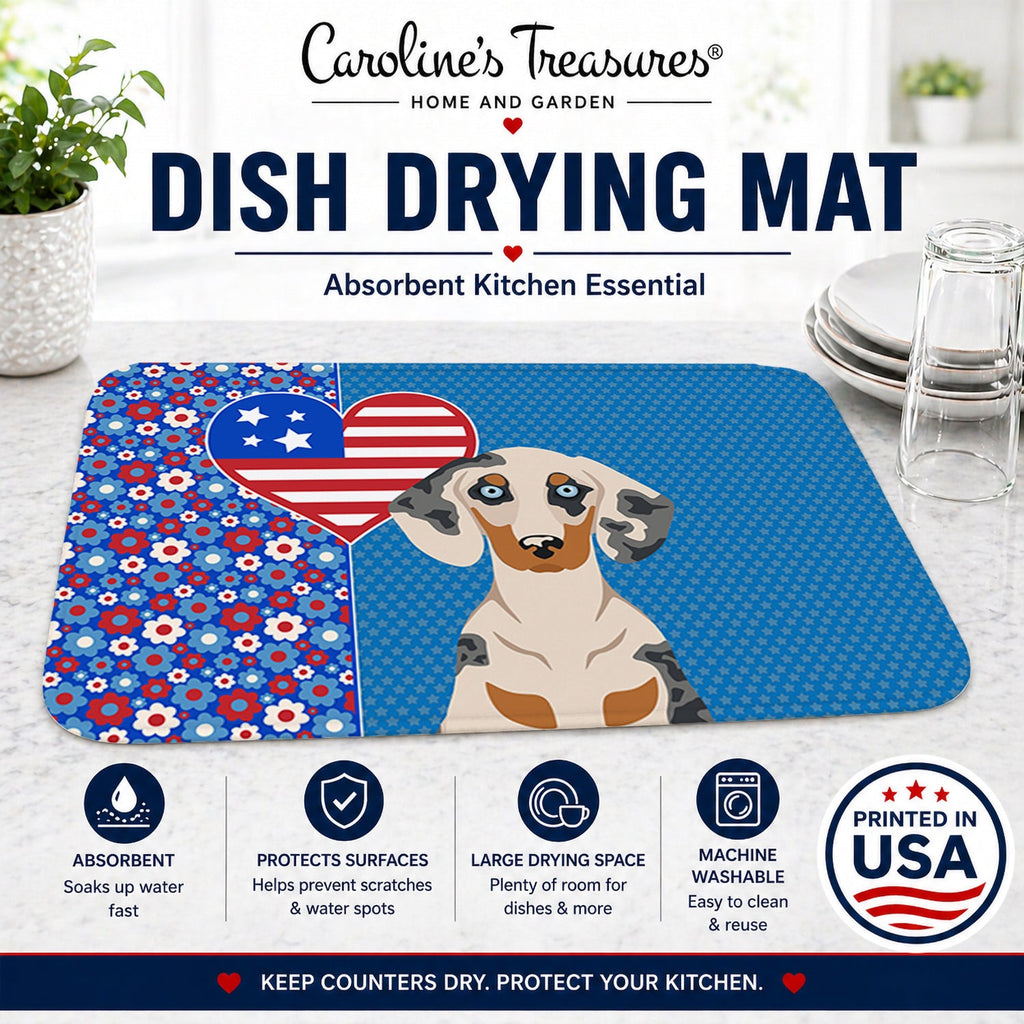 Cream Dapple Dachshund USA American Dish Drying Mat Absorbent Dish Drying Mat Pad for Kitchen Counter Dish Drainer Mat for Countertop, 14 x 21", Multicolor