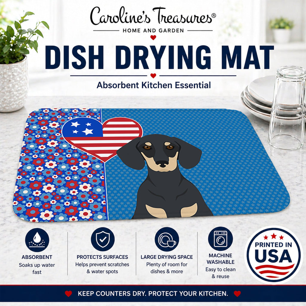 Black and Cream Dachshund USA American Dish Drying Mat Absorbent Dish Drying Mat Pad for Kitchen Counter Dish Drainer Mat for Countertop, 14 x 21", Multicolor