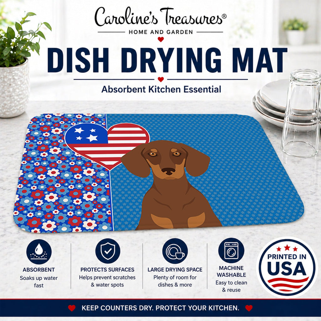 Chocolate and Tan Dachshund USA American Dish Drying Mat Absorbent Dish Drying Mat Pad for Kitchen Counter Dish Drainer Mat for Countertop, 14 x 21", Multicolor