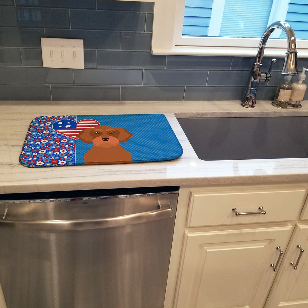 Wirehair Red Dachshund USA American Dish Drying Mat Absorbent Dish Drying Mat Pad for Kitchen Counter Dish Drainer Mat for Countertop, 14 x 21", Multicolor