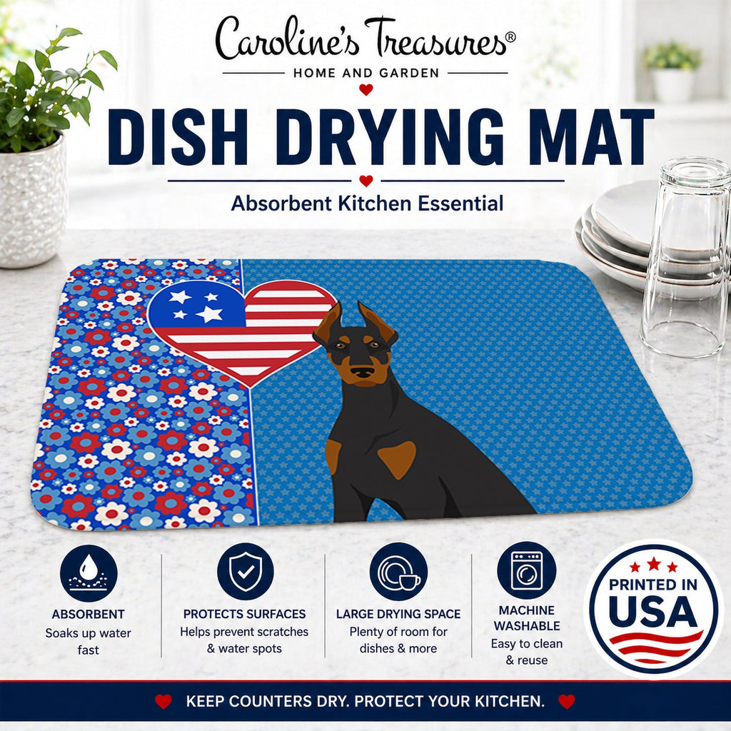 Black and Tan Doberman Pinscher USA American Dish Drying Mat Absorbent Dish Drying Mat Pad for Kitchen Counter Dish Drainer Mat for Countertop, 14 x 21", Multicolor