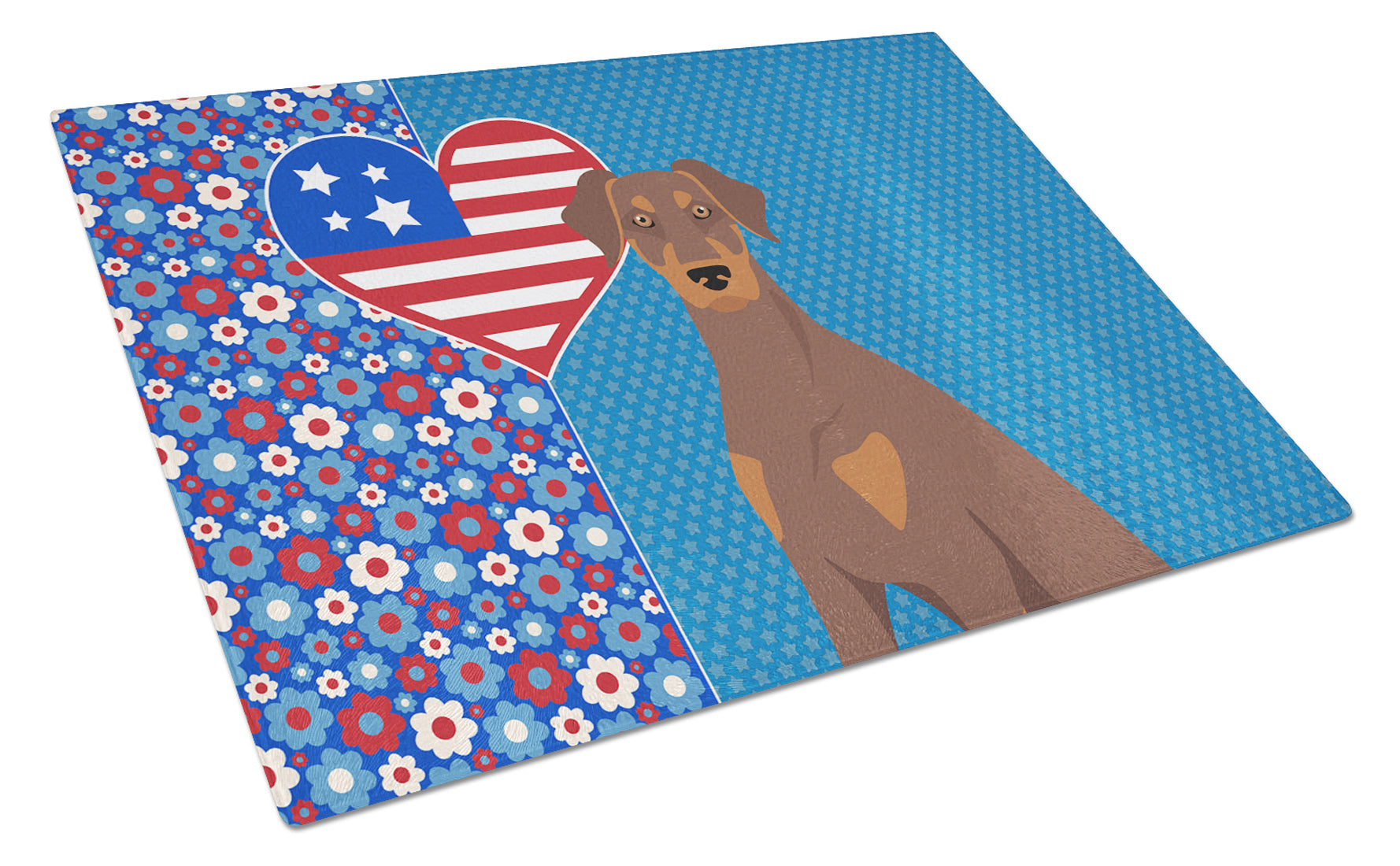 Natural Ear Red and Tan Doberman Pinscher USA American Cutting Board Tempered Glass Kitchen Cutting Surface, Heat Resistant Chopping, Non-Slip Feet, Food Prep & Serving