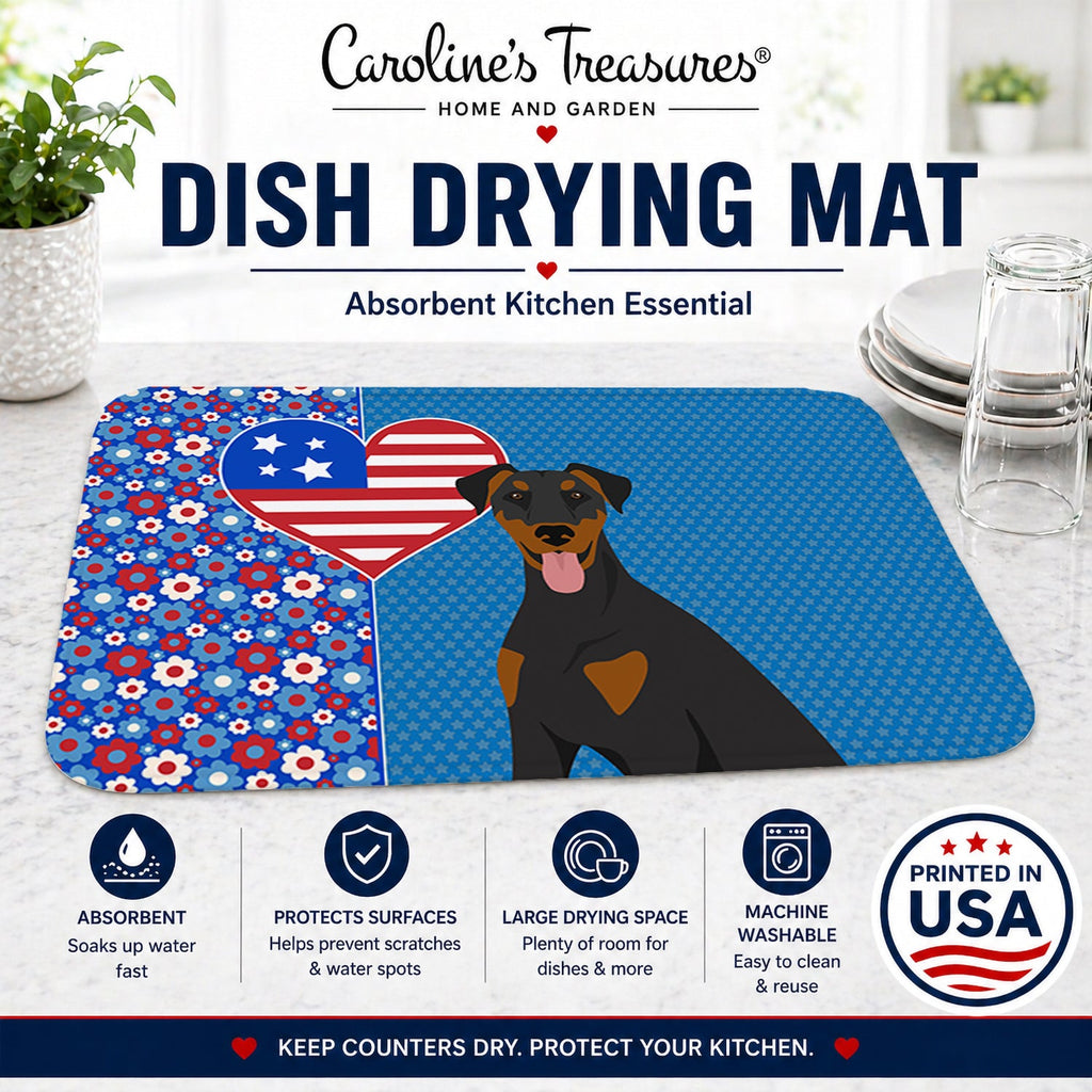Natural Ear Black and Tan Doberman Pinscher USA American Dish Drying Mat Absorbent Dish Drying Mat Pad for Kitchen Counter Dish Drainer Mat for Countertop, 14 x 21", Multicolor