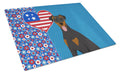 Natural Ear Black and Tan Doberman Pinscher USA American Cutting Board Tempered Glass Kitchen Cutting Surface, Heat Resistant Chopping, Non-Slip Feet, Food Prep & Serving