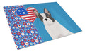 Black and White French Bulldog USA American Cutting Board Tempered Glass Kitchen Cutting Surface, Heat Resistant Chopping, Non-Slip Feet, Food Prep & Serving