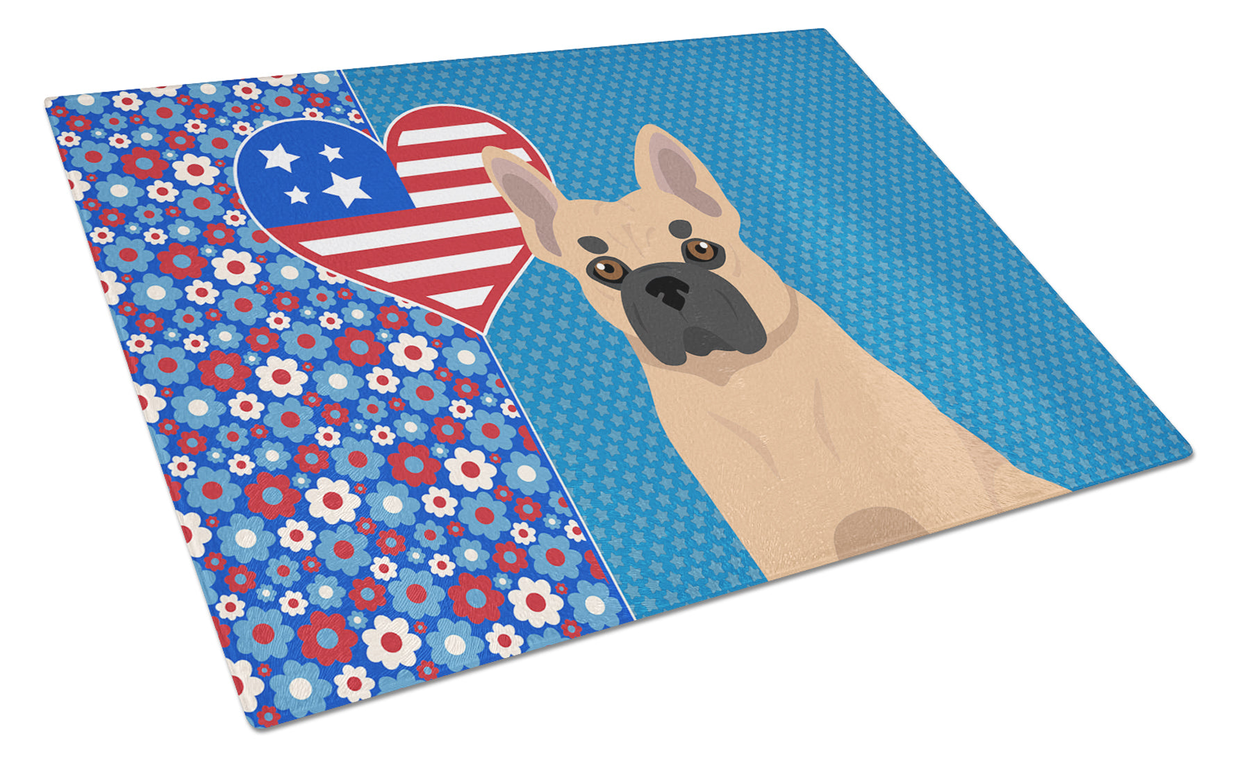 Fawn French Bulldog USA American Cutting Board Tempered Glass Kitchen Cutting Surface, Heat Resistant Chopping, Non-Slip Feet, Food Prep & Serving