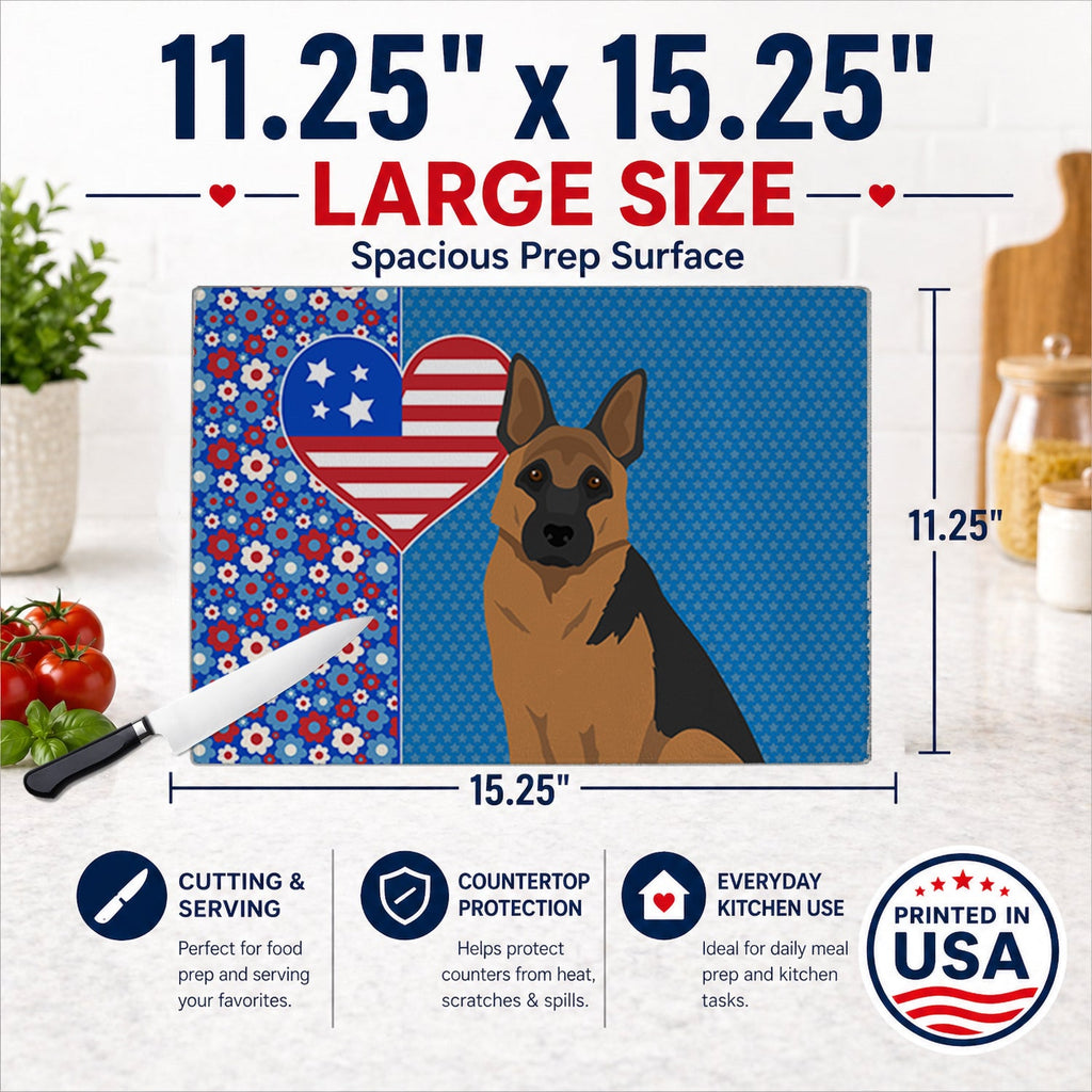 Black and Tan German Shepherd USA American Cutting Board Tempered Glass Kitchen Cutting Surface, Heat Resistant Chopping, Non-Slip Feet, Food Prep & Serving
