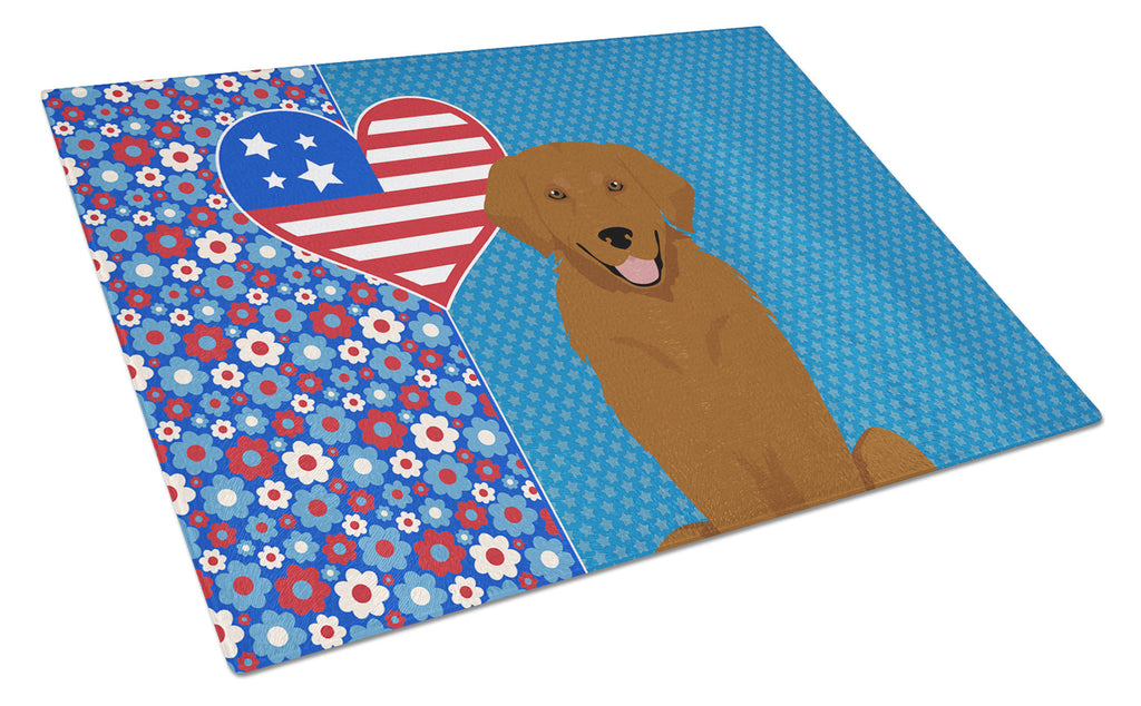 Mahogany Golden Retriever USA American Cutting Board Tempered Glass Kitchen Cutting Surface, Heat Resistant Chopping, Non-Slip Feet, Food Prep & Serving