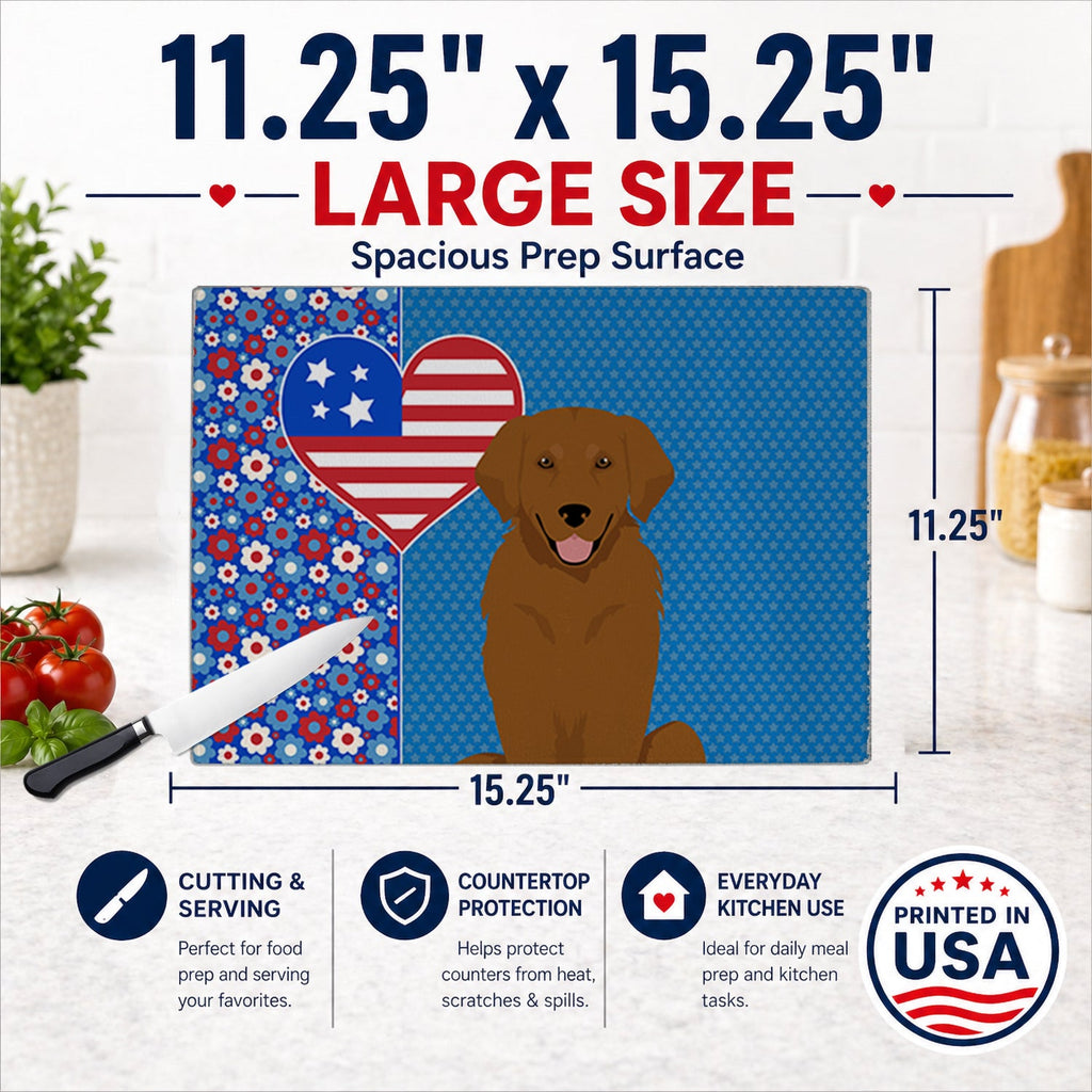 Mahogany Golden Retriever USA American Cutting Board Tempered Glass Kitchen Cutting Surface, Heat Resistant Chopping, Non-Slip Feet, Food Prep & Serving