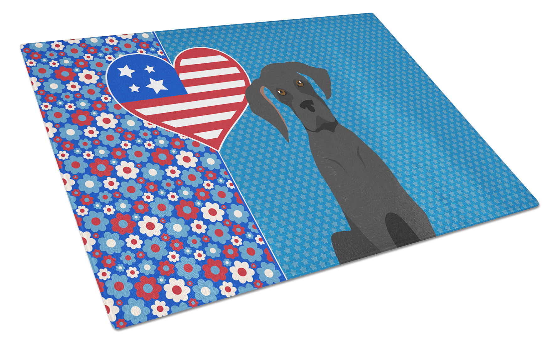 Black Great Dane USA American Cutting Board Tempered Glass Kitchen Cutting Surface, Heat Resistant Chopping, Non-Slip Feet, Food Prep & Serving