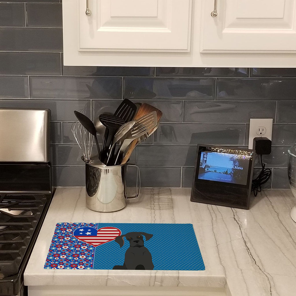 Black Great Dane USA American Cutting Board Tempered Glass Kitchen Cutting Surface, Heat Resistant Chopping, Non-Slip Feet, Food Prep & Serving