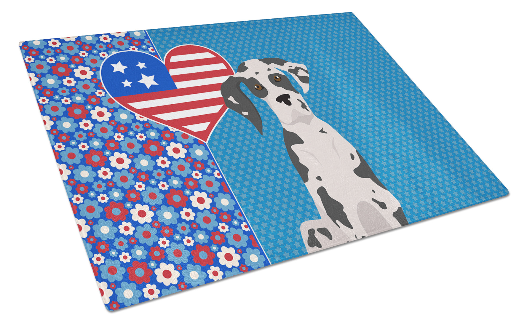 Harlequin Great Dane USA American Cutting Board Tempered Glass Kitchen Cutting Surface, Heat Resistant Chopping, Non-Slip Feet, Food Prep & Serving