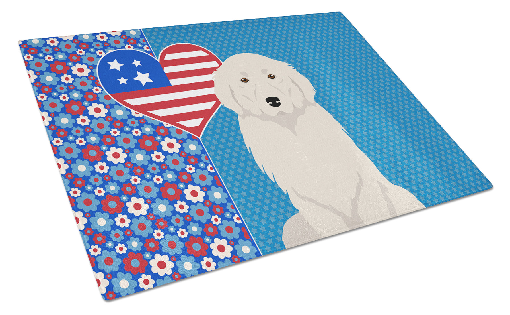 Great Pyrenees USA American Cutting Board Tempered Glass Kitchen Cutting Surface, Heat Resistant Chopping, Non-Slip Feet, Food Prep & Serving