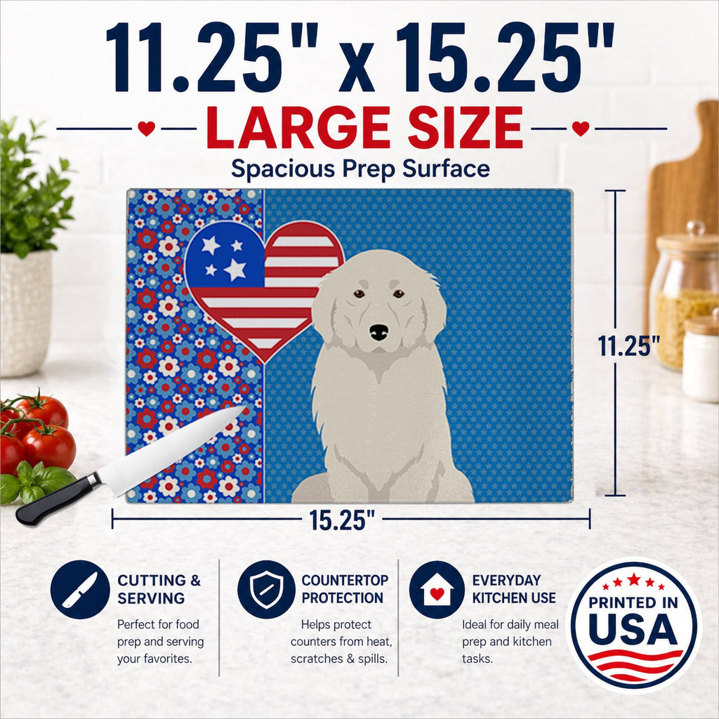 Great Pyrenees USA American Cutting Board Tempered Glass Kitchen Cutting Surface, Heat Resistant Chopping, Non-Slip Feet, Food Prep & Serving