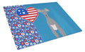 Gray Italian Greyhound USA American Cutting Board Tempered Glass Kitchen Cutting Surface, Heat Resistant Chopping, Non-Slip Feet, Food Prep & Serving