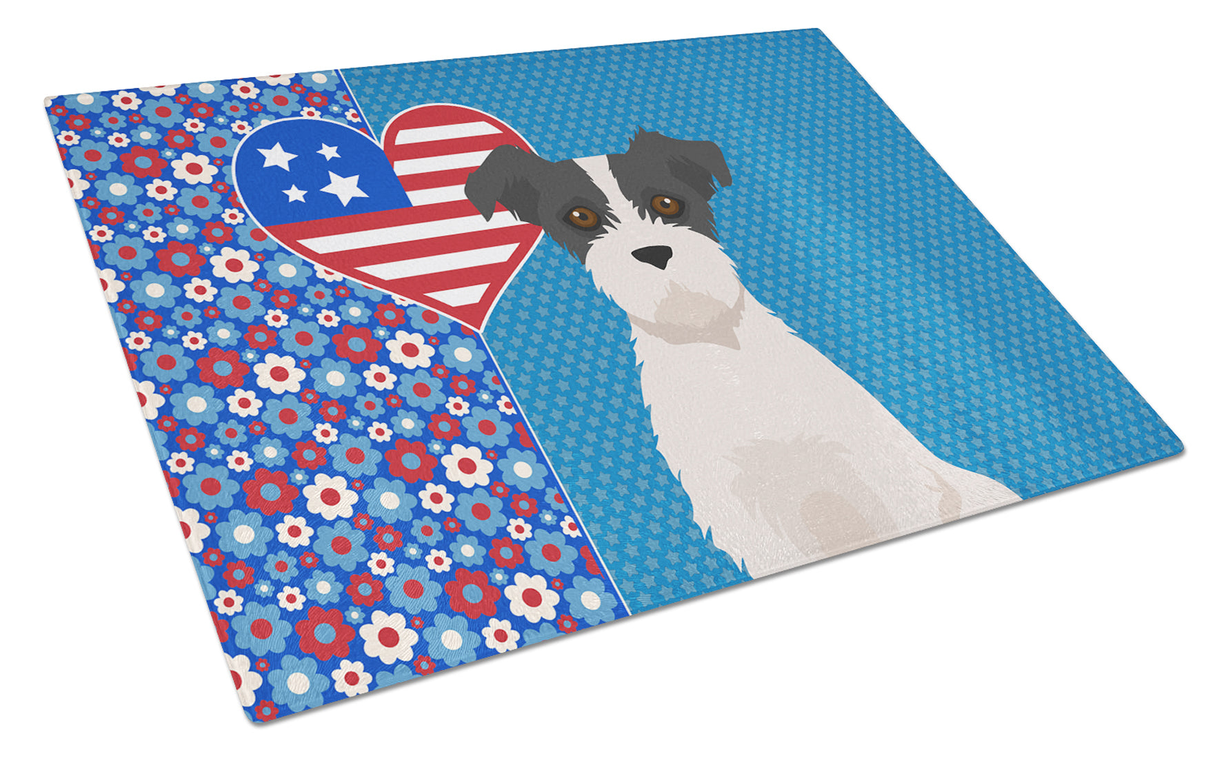 Black White Wirehair Jack Russell Terrier USA American Cutting Board Tempered Glass Kitchen Cutting Surface, Heat Resistant Chopping, Non-Slip Feet, Food Prep & Serving