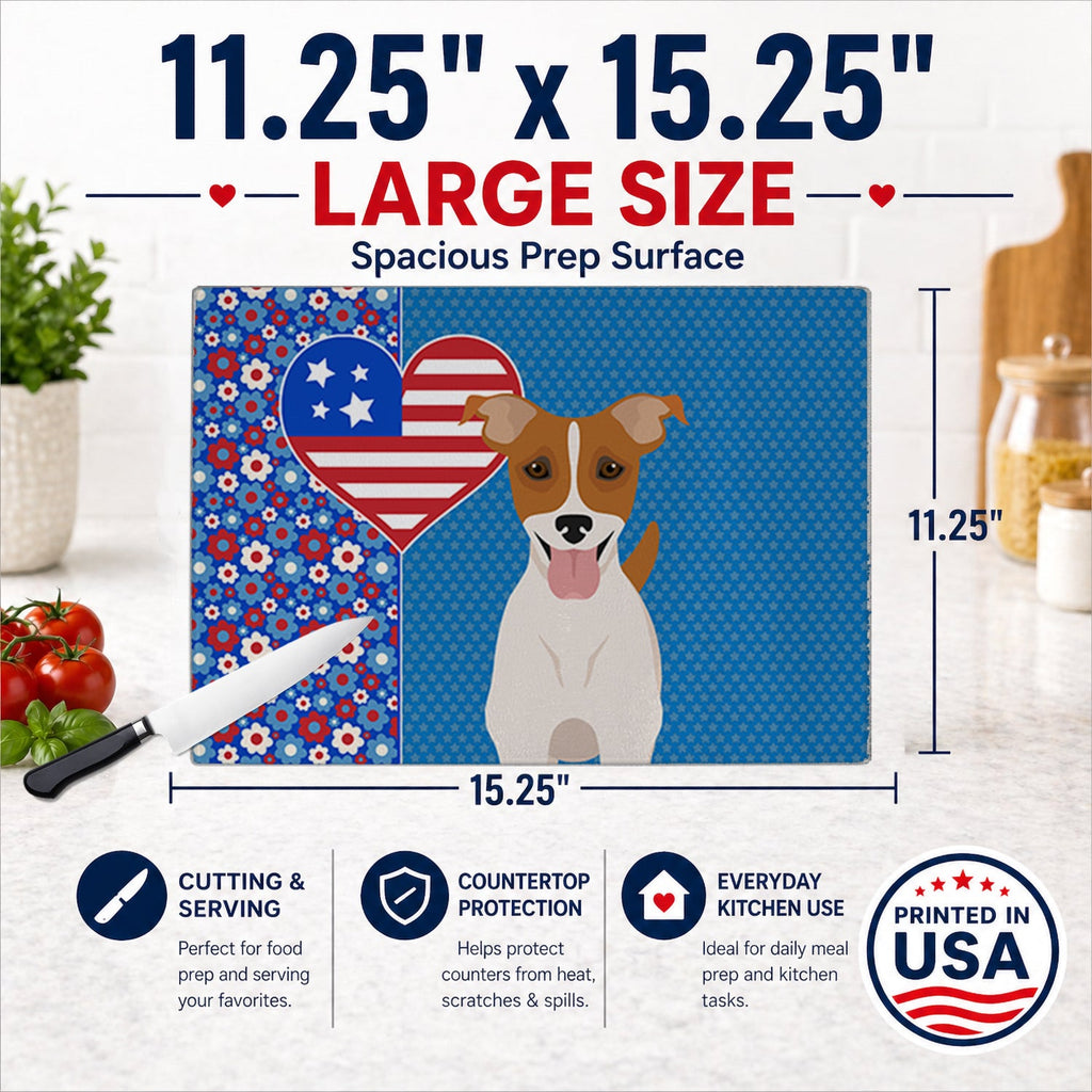Brown White Smooth Jack Russell Terrier USA American Cutting Board Tempered Glass Kitchen Cutting Surface, Heat Resistant Chopping, Non-Slip Feet, Food Prep & Serving