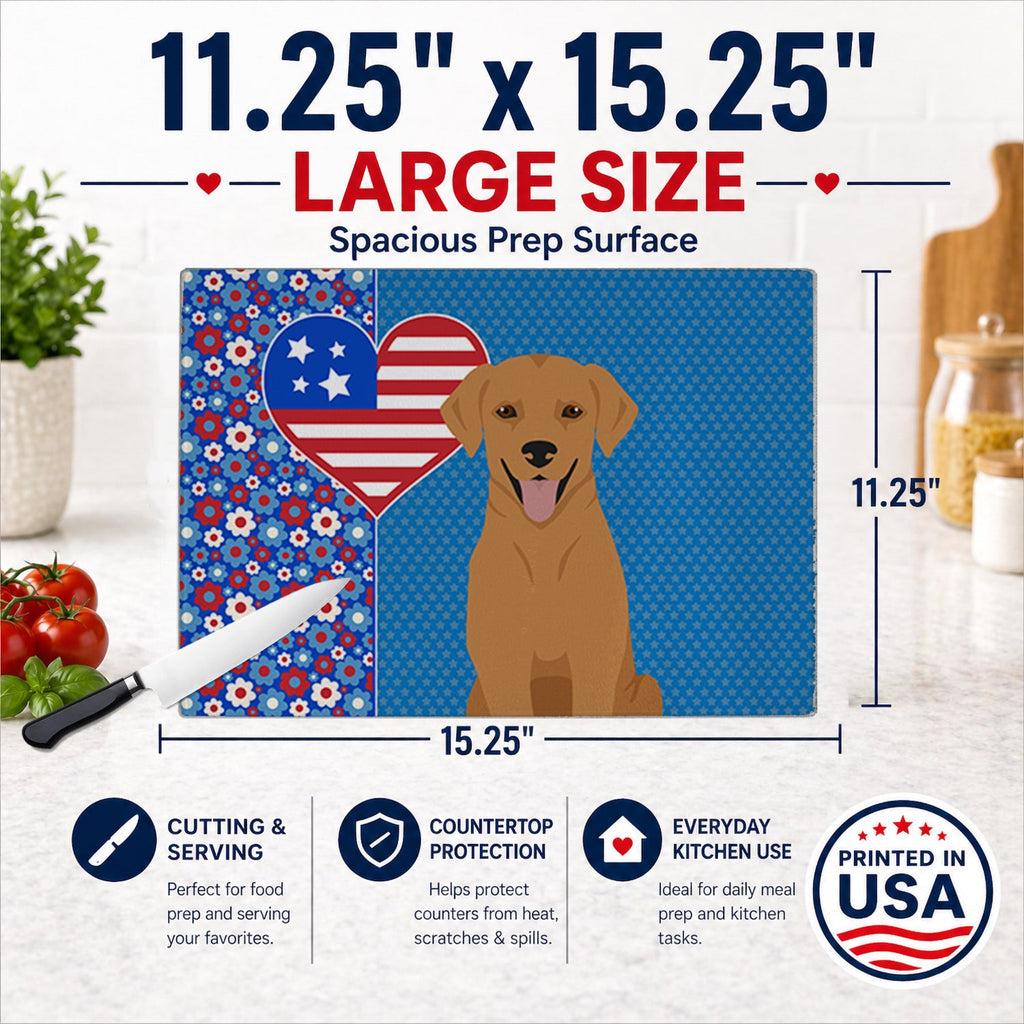 Red Fox Labrador Retriever USA American Cutting Board Tempered Glass Kitchen Cutting Surface, Heat Resistant Chopping, Non-Slip Feet, Food Prep & Serving