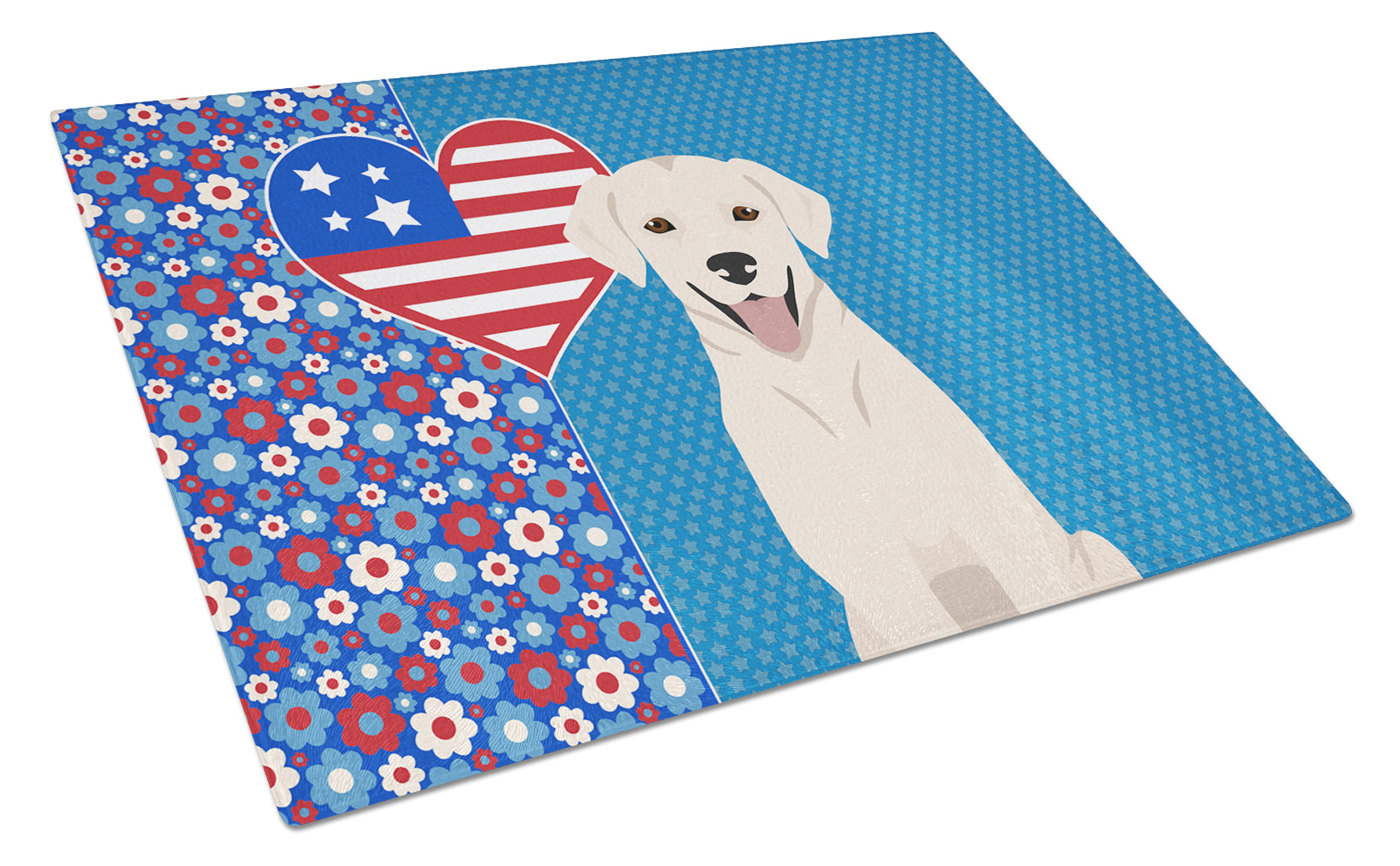 White Cream Labrador Retriever USA American Cutting Board Tempered Glass Kitchen Cutting Surface, Heat Resistant Chopping, Non-Slip Feet, Food Prep & Serving
