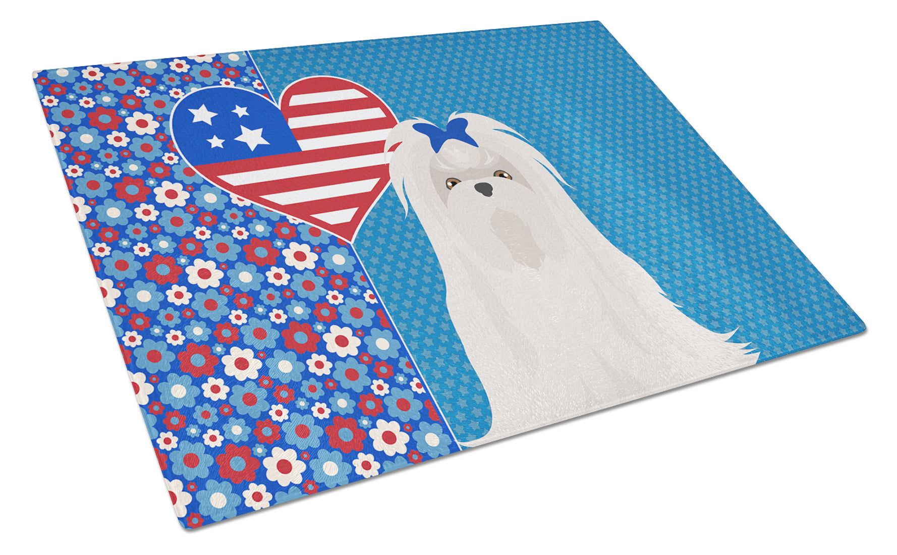 Maltese USA American Cutting Board Tempered Glass Kitchen Cutting Surface, Heat Resistant Chopping, Non-Slip Feet, Food Prep & Serving
