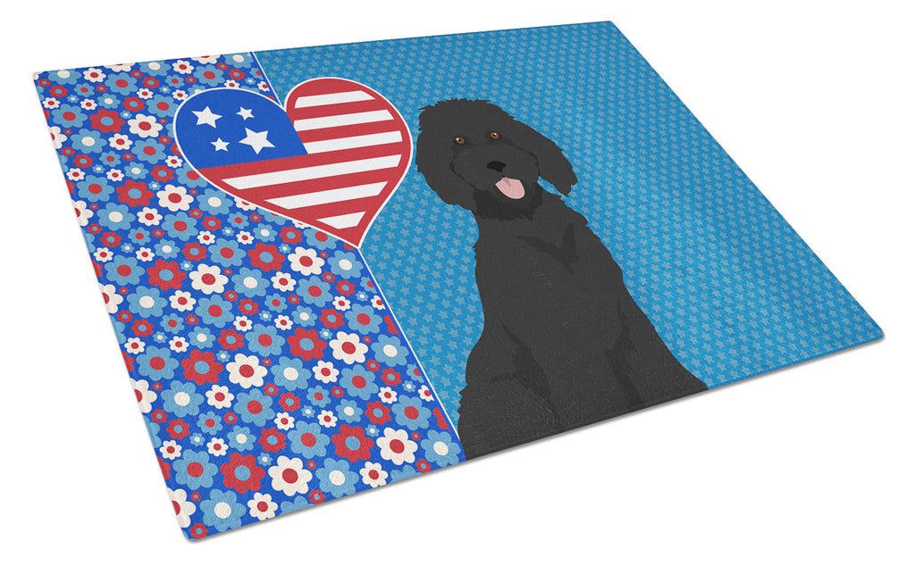 Standard Black Poodle USA American Cutting Board Tempered Glass Kitchen Cutting Surface, Heat Resistant Chopping, Non-Slip Feet, Food Prep & Serving