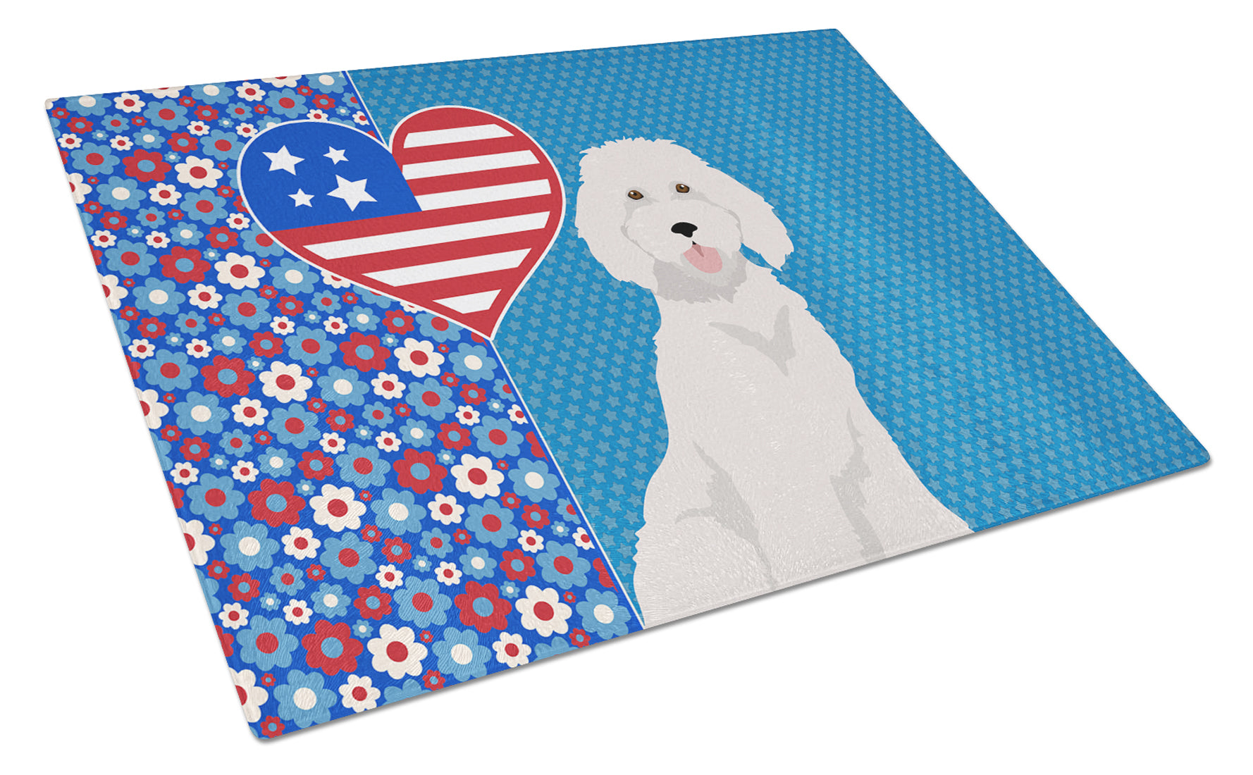 Standard White Poodle USA American Cutting Board Tempered Glass Kitchen Cutting Surface, Heat Resistant Chopping, Non-Slip Feet, Food Prep & Serving