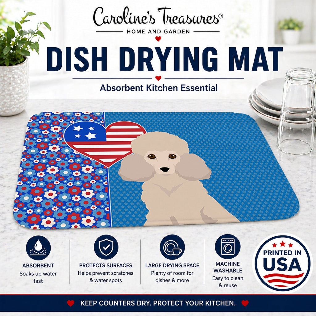 Toy Cream Poodle USA American Dish Drying Mat Absorbent Dish Drying Mat Pad for Kitchen Counter Dish Drainer Mat for Countertop, 14 x 21", Multicolor