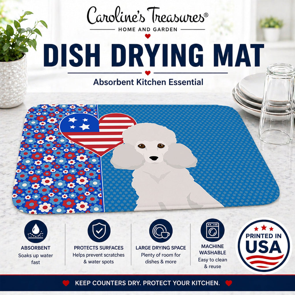 Toy White Poodle USA American Dish Drying Mat Absorbent Dish Drying Mat Pad for Kitchen Counter Dish Drainer Mat for Countertop, 14 x 21", Multicolor