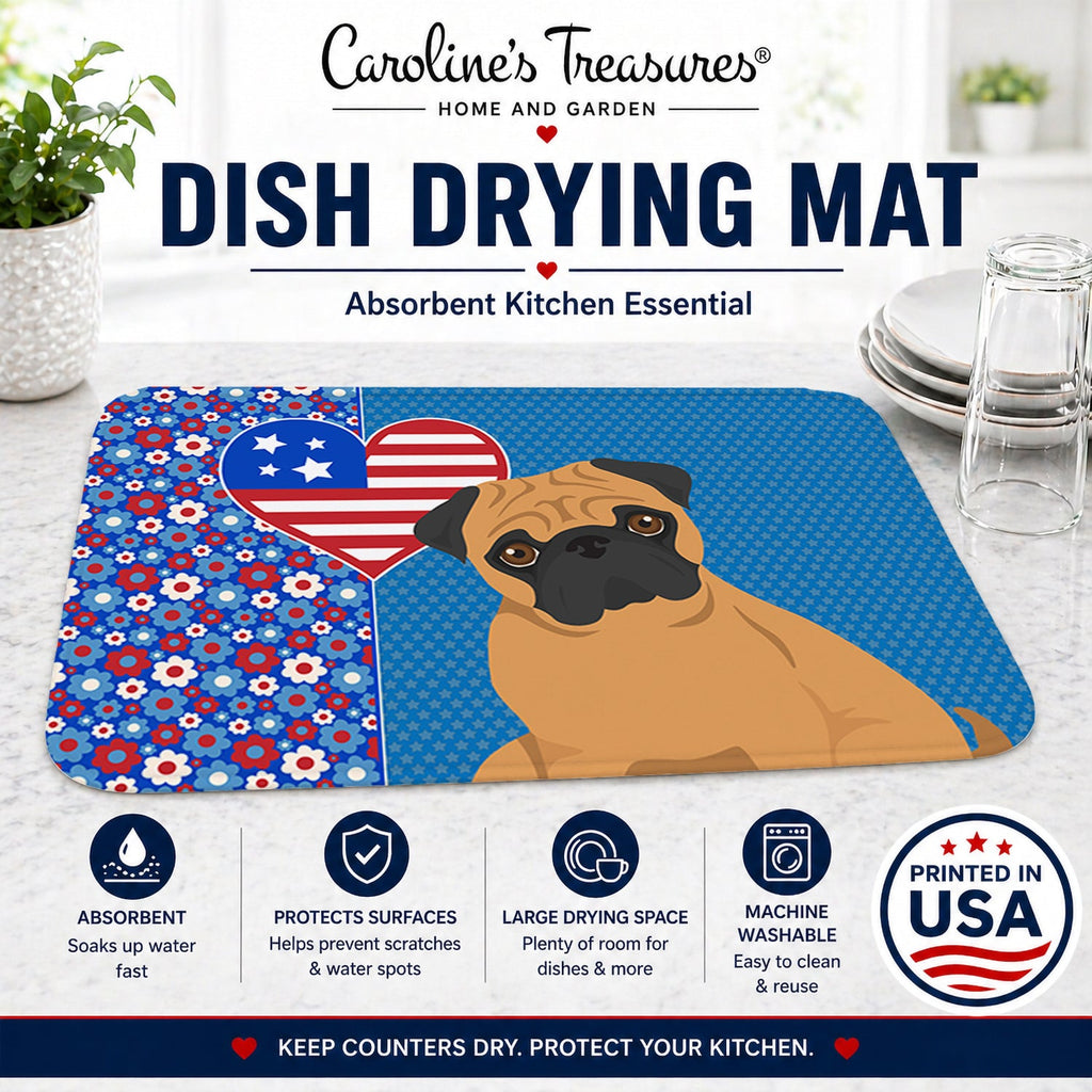 Apricot Pug USA American Dish Drying Mat Absorbent Dish Drying Mat Pad for Kitchen Counter Dish Drainer Mat for Countertop, 14 x 21", Multicolor