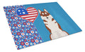 Red Siberian Husky USA American Cutting Board Tempered Glass Kitchen Cutting Surface, Heat Resistant Chopping, Non-Slip Feet, Food Prep & Serving
