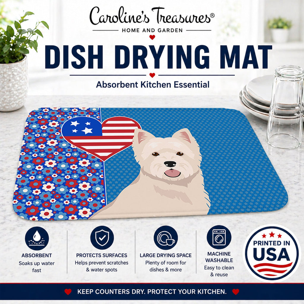 Westie West Highland White Terrier USA American Dish Drying Mat Absorbent Dish Drying Mat Pad for Kitchen Counter Dish Drainer Mat for Countertop, 14 x 21", Multicolor