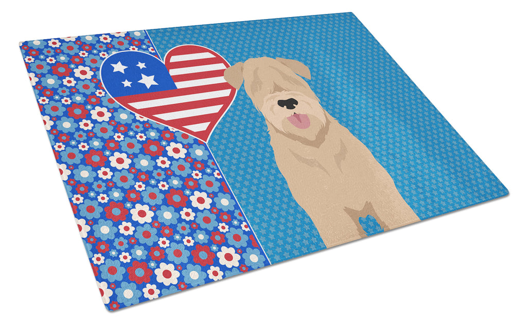 Red Wheaten Terrier USA American Cutting Board Tempered Glass Kitchen Cutting Surface, Heat Resistant Chopping, Non-Slip Feet, Food Prep & Serving