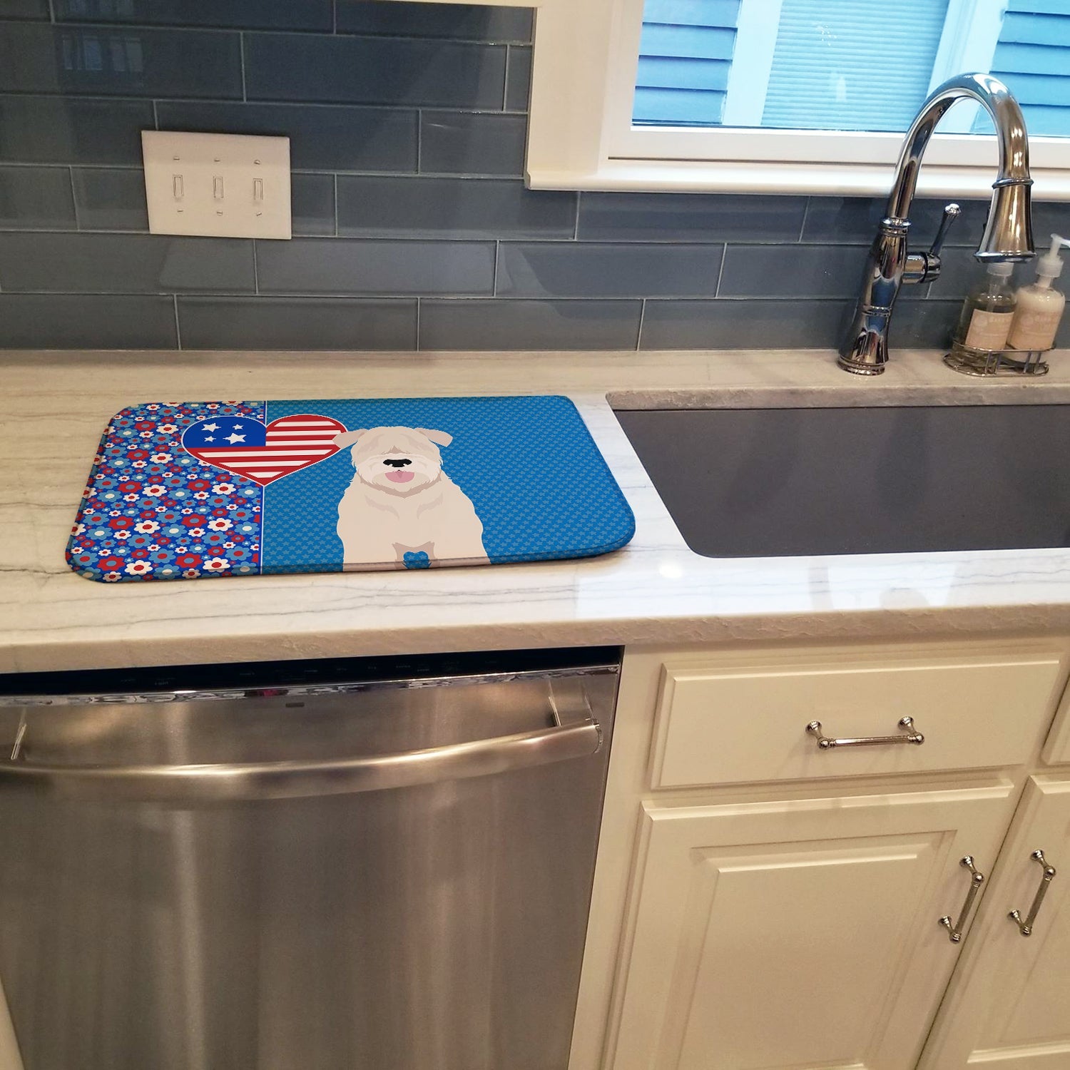 Soft Coated Wheaten Terrier USA American Dish Drying Mat Absorbent Dish Drying Mat Pad for Kitchen Counter Dish Drainer Mat for Countertop, 14 x 21", Multicolor