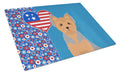 Blue and Tan Puppy Cut Yorkshire Terrier USA American Cutting Board Tempered Glass Kitchen Cutting Surface, Heat Resistant Chopping, Non-Slip Feet, Food Prep & Serving