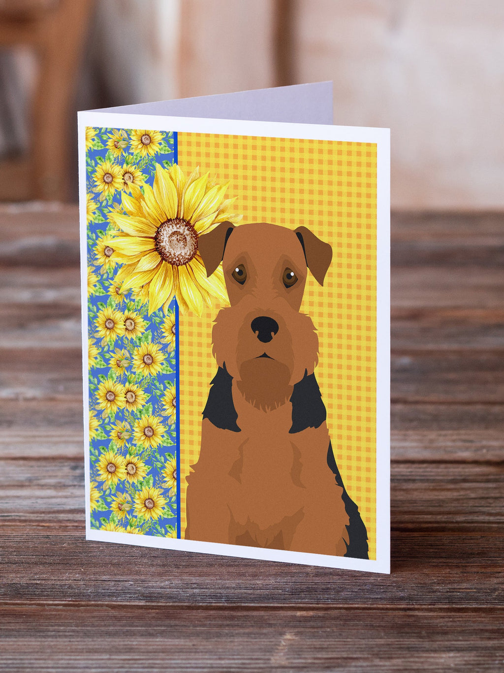 Summer Sunflowers Black and Tan Airedale Terrier Greeting Cards Pack of 8 Blank Cards with Envelopes Whimsical A7 Size 5x7