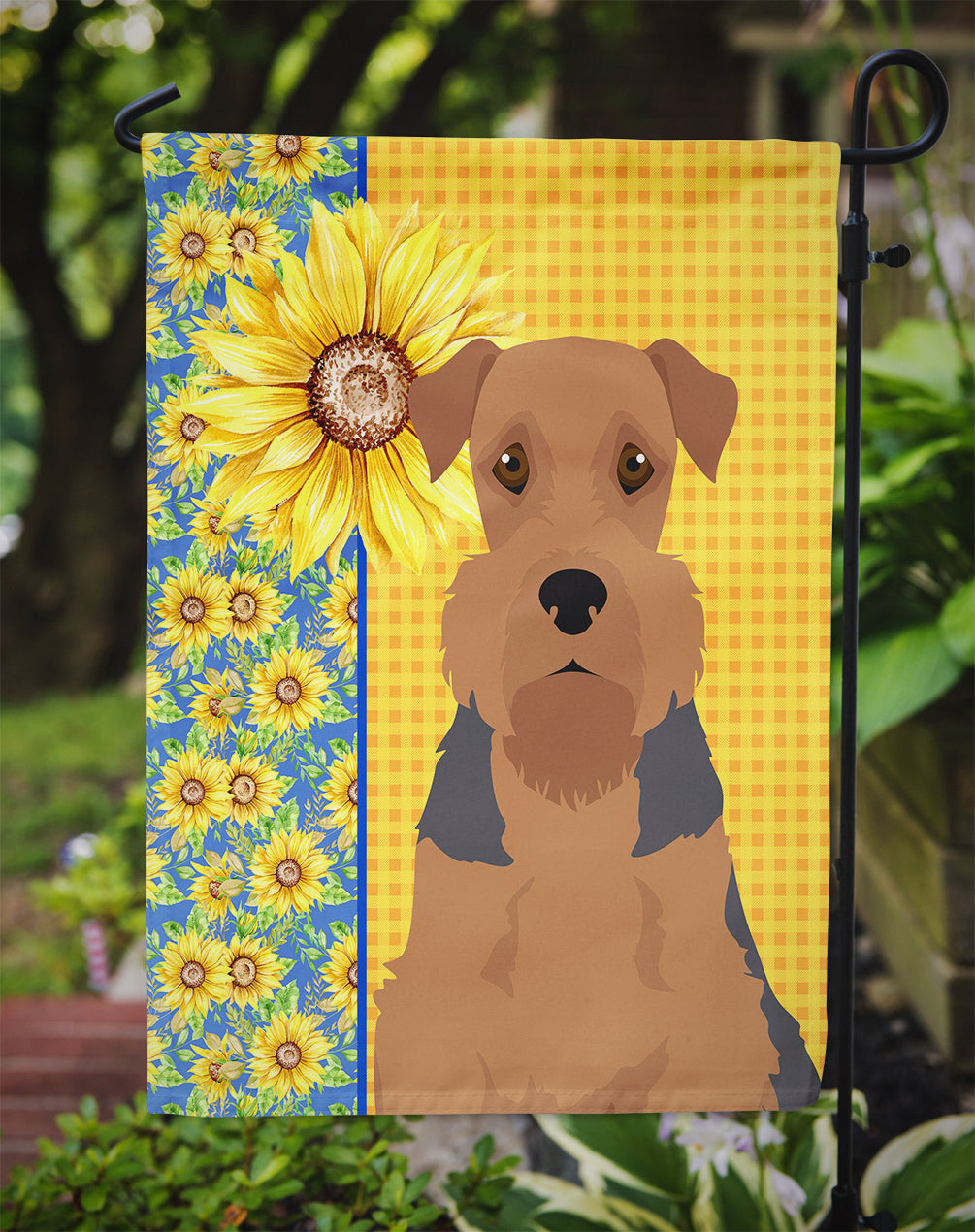 Summer Sunflowers Grizzle and Tan Airedale Terrier Garden Flag Mailbox Decorative Yard Banner Outside Patio Artwork for Flower Beds, Garden Size, Multicolor